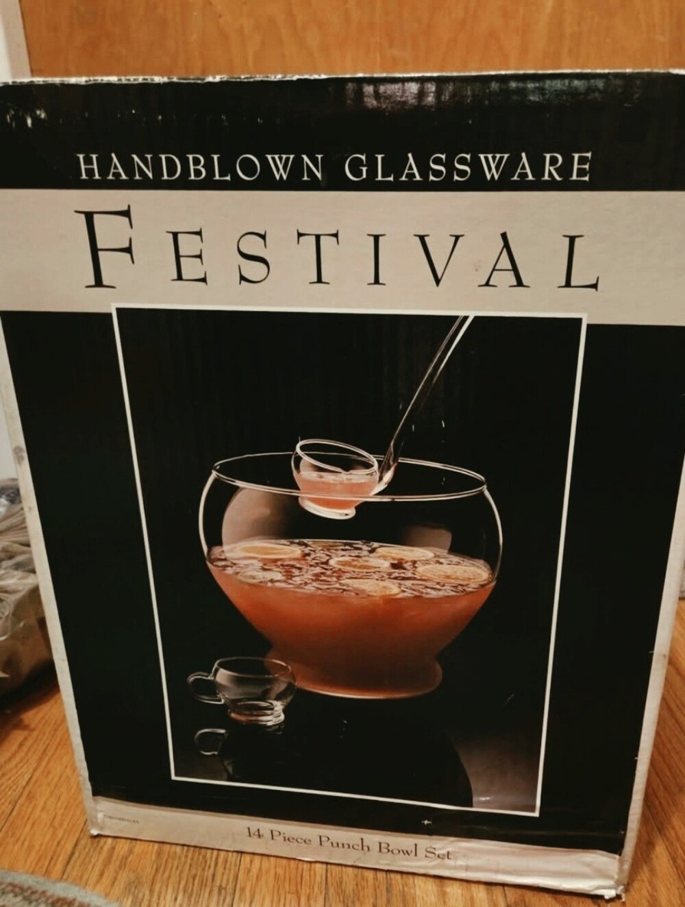 Crisa Crystal Festival 14 Piece Punch Bowl Set-Elegant Hand Blown Glass-UNUSED